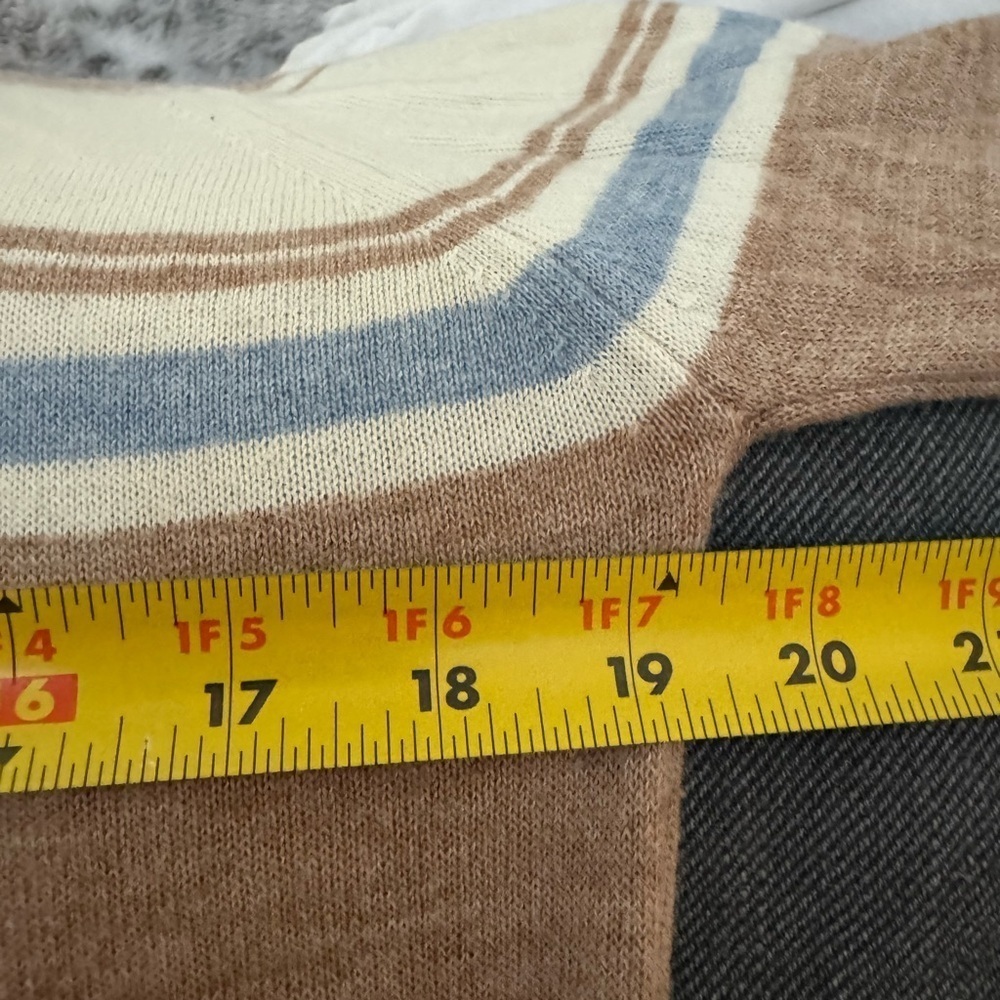 Vintage 70s Men's Long Sleeve Striped Neutral Polo Button Up Shirt Knit Preppy - Picture 5 of 11